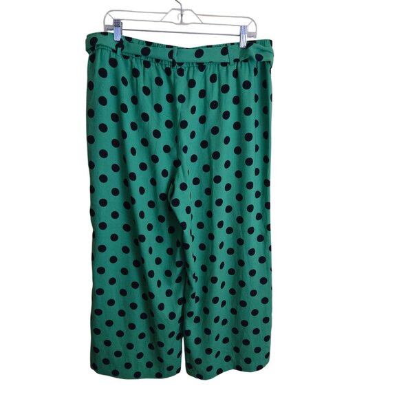 Halogen Wide Leg Green Black Polka Dot Paperbag Pants Size L - Picture 3 of 7
